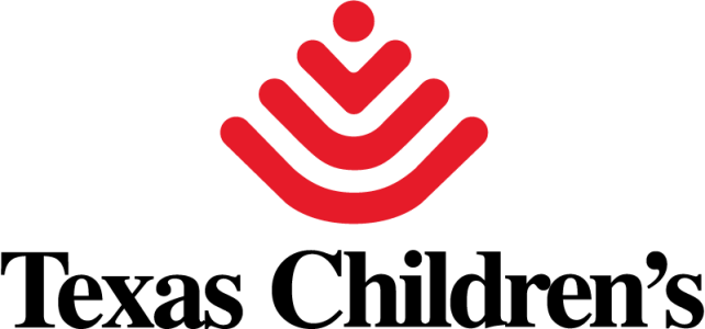 Texas Children's logo with red abstract design above text.